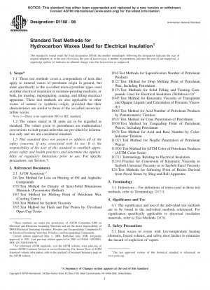 Standard Test Methods for  Hydrocarbon Waxes Used for Electrical Insulation 
