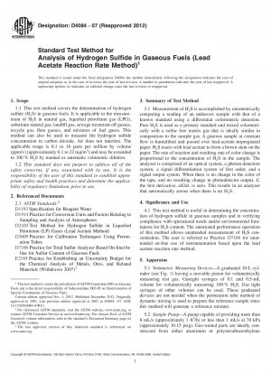 Standard Test Method for  Analysis of Hydrogen Sulfide in Gaseous Fuels (Lead Acetate  Reaction Rate Method)