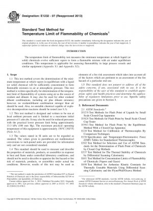 Standard Test Method for  Temperature Limit of Flammability of Chemicals