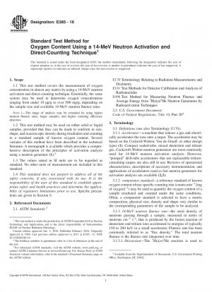 Standard Test Method for  Oxygen Content Using a 14-MeV Neutron Activation and Direct-Counting  Technique
