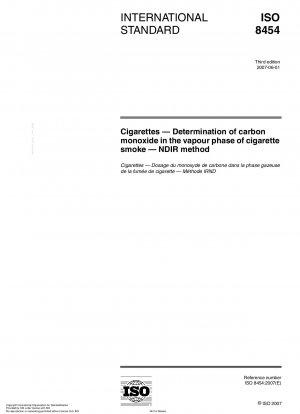 Cigarettes - Determination of carbon monoxide in the vapour phase of cigarette smoke - NDIR method