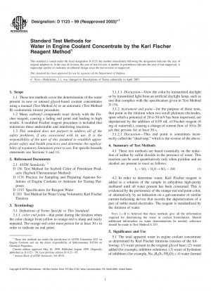 Standard Test Methods for Water in Engine Coolant Concentrate by the Karl Fischer Reagent Method