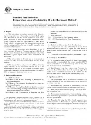 Standard Test Method for  Evaporation Loss of Lubricating Oils by the Noack Method