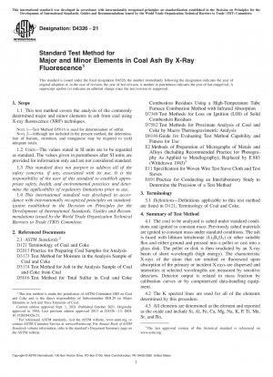 Standard Test Method for Major and Minor Elements in Coal Ash By X-Ray Fluorescence