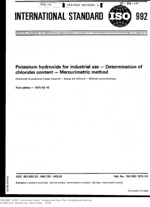 Potassium hydroxide for industrial use; Determination of chlorides content; Mercurimetric method