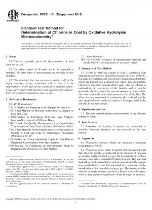 Standard Test Method for  Determination of Chlorine in Coal by Oxidative Hydrolysis Microcoulometry