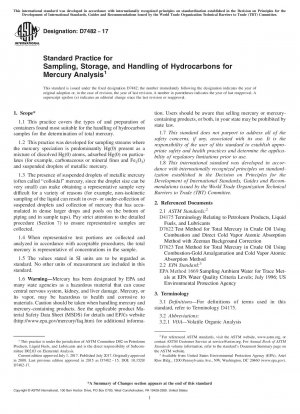 Standard Practice for Sampling, Storage, and Handling of Hydrocarbons for Mercury Analysis