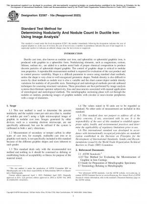 Standard Test Method for Determining Nodularity And Nodule Count In Ductile Iron Using Image Analysis