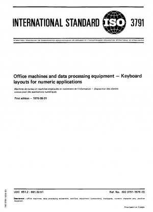 Office machines and data processing equipment; Keyboard layouts for numeric applications