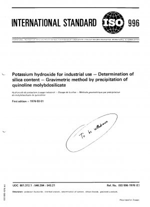 Potassium hydroxide for industrial use — Determination of silica content — Gravimetric method by precipitation of quinoline molybdosilicate