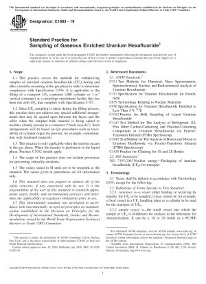 Standard Practice for Sampling of Gaseous Enriched Uranium Hexafluoride