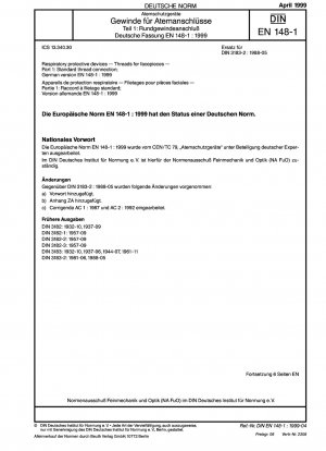 Respiratory protective devices - Threads for facepieces - Part 1: Standard thread connection; German version EN 148-1:1999