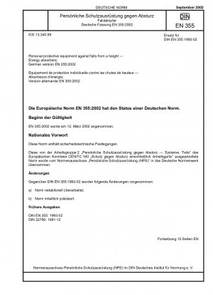 Personal protective equipment against falls from a height - Energy absorbers; German version EN 355:2002