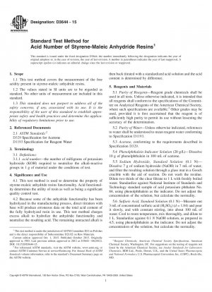 Standard Test Method for  Acid Number of Styrene-Maleic Anhydride Resins
