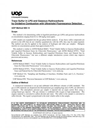 Trace Sulfur in LPG and Gaseous Hydrocarbons by Oxidative Combustion with Ultraviolet Fluorescence Detection