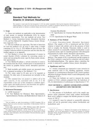 Standard Test Methods for Arsenic in Uranium Hexafluoride