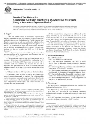 Standard Test Method for Accelerated Acid Etch Weathering of Automotive Clearcoats Using a Xenon-Arc Exposure Device
