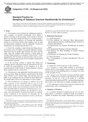 Standard Practice for Sampling of Gaseous Uranium Hexafluoride for Enrichment