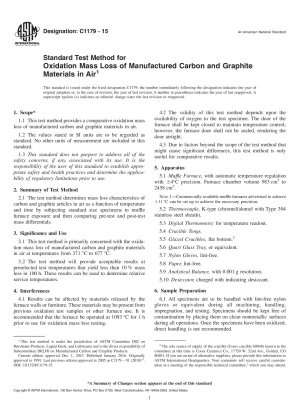 Standard Test Method for  Oxidation Mass Loss of Manufactured Carbon and Graphite Materials  in Air