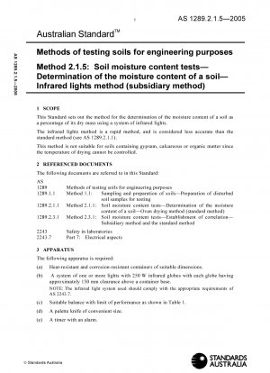Methods of testing soils for engineering purposes - Soil moisture content tests - Determination of the moisture content of a soil - Infrared lights method (subsidiary method)